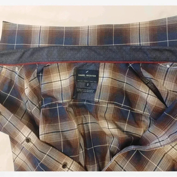 Daniel Hechter Brown  Plaid Long Sleeve Shirt Top Size Medium - Picture 15 of 15